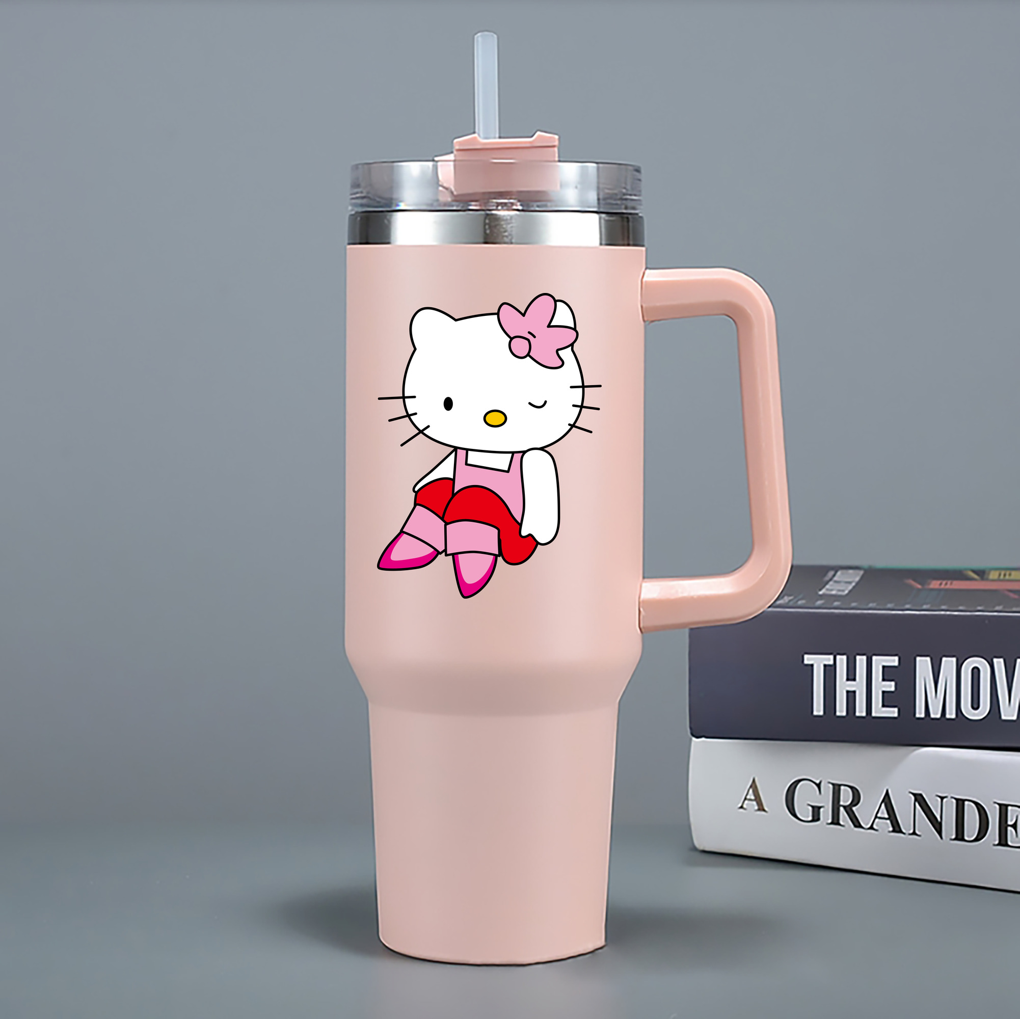 （画像用） Hello Kitty ハローキティ 1200mL車用タンブラー - クリスタルステッカー（プラスチックストロー付き）